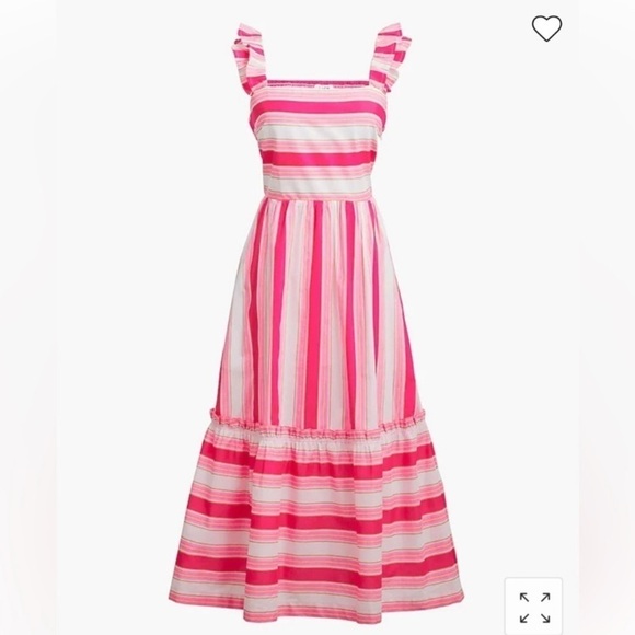 J.CREW NWOT Striped Squareneck Midi Dress Guava Spring Blossom - Size‎ 8 ruffles - Picture 1 of 16